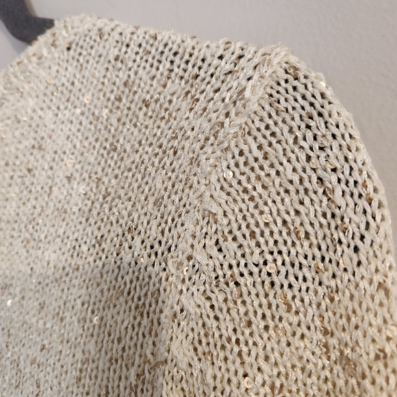 Zara Knit V-Neck Sweater with Gold Shimmer Flecks – Size Large - Picture 3 of 9
